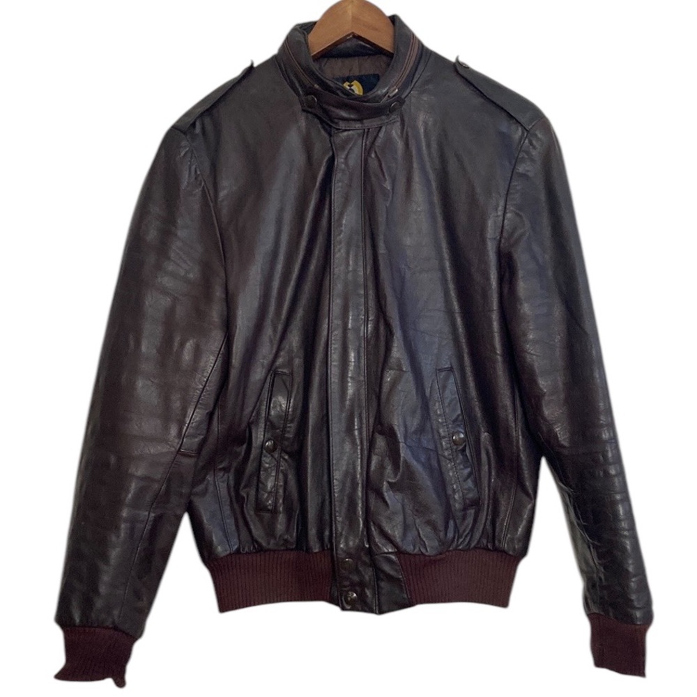 Vintage Leather Flight Jacket Mens Medium Dark Brown 80s Bomber Army Top Gun